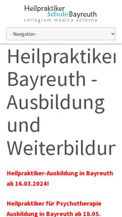 Vorschau der mobilen Webseite www.heilpraktikerschule-bayreuth.com, Collegium Medica Aeterna