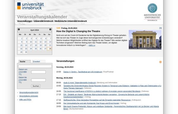 Vorschau von www.uibk.ac.at, Veranstaltungskalender der Innsbrucker Universitäten