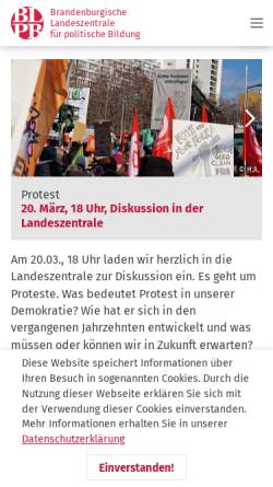 Vorschau der mobilen Webseite www.politische-bildung-brandenburg.de, Brandenburgische Landeszentrale für politische Bildung