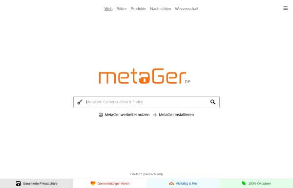 Vorschau von metager.de, MetaGer