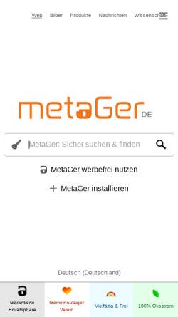 Vorschau der mobilen Webseite metager.de, MetaGer