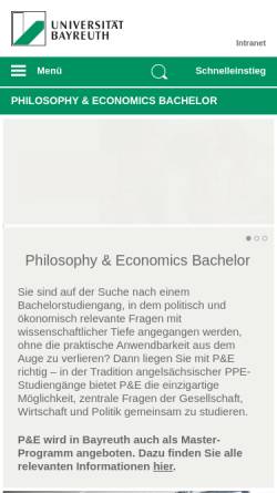 Vorschau der mobilen Webseite www.pe.uni-bayreuth.de, Philosophie und Ökonomie an der Universität Bayreuth