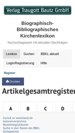 Vorschau der mobilen Webseite www.bbkl.de, Biographisch-Bibliographisches Kirchenlexikon