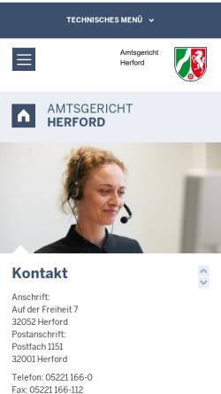 Vorschau der mobilen Webseite www.ag-herford.nrw.de, Amtsgericht Herford