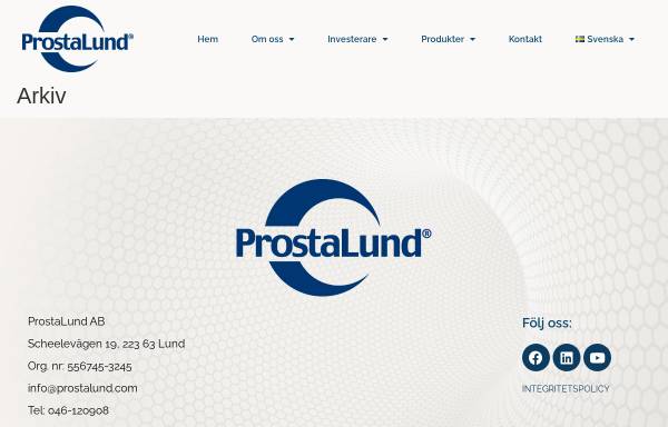 Vorschau von www.prostalund.com, ProstaLund GmbH