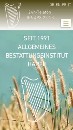 Vorschau der mobilen Webseite www.bestattungsinstitut.ch, Allgemeines Bestattungsinstitut Harfe GmbH