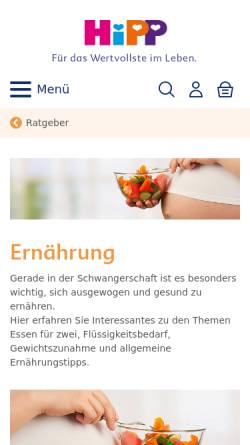 Vorschau der mobilen Webseite www.hipp.de, Ernährung in der Schwangerschaft