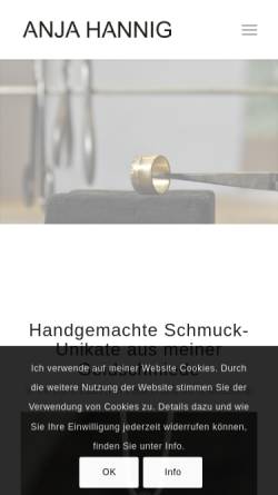 Vorschau der mobilen Webseite www.anja-hannig.de, Goldschmiede Anja Hannig