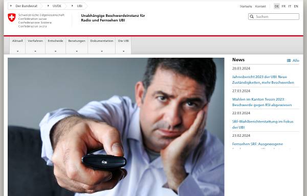 Vorschau von www.ubi.admin.ch, Unabhängige Beschwerdeinstanz für Radio und Fernsehen UBI