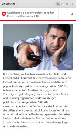 Vorschau der mobilen Webseite www.ubi.admin.ch, Unabhängige Beschwerdeinstanz für Radio und Fernsehen UBI
