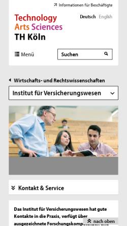 Vorschau der mobilen Webseite www.th-koeln.de, Fachbereich Versicherungswesen der Fachhochschule Köln