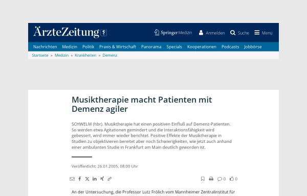 Vorschau von www.aerztezeitung.de, Musiktherapie macht Patienten mit Demenz agiler