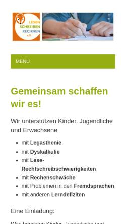Vorschau der mobilen Webseite www.lesen-schreiben-rechnen.de, Lesen-Schreiben-Rechnen e.V. Kiel