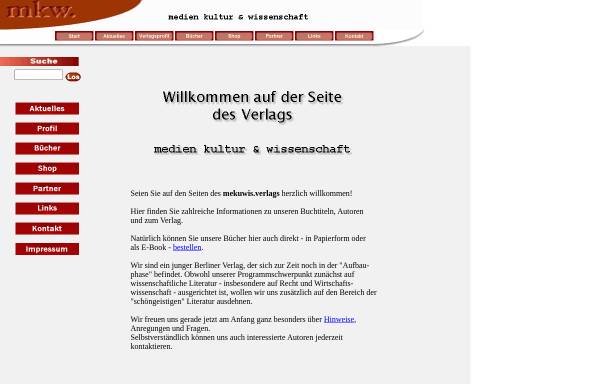 Vorschau von www.xn--verlagsbcher-klb.de, Mekuwis.Verlag - Verlag Medien Kultur & Wissenschaft Loll/Schütt GbR