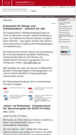 Vorschau der mobilen Webseite www.patienteninfo-service.de, Patienten-Informationsservice - Beipackzettel-Suchmaschine