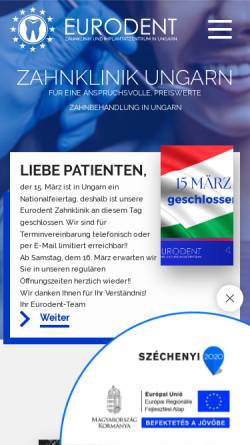 Vorschau der mobilen Webseite www.eurodent-ungarn.de, Eurodent Zahnklinik