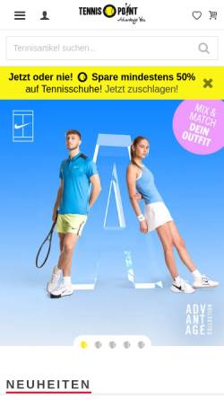 Vorschau der mobilen Webseite www.tennis-point.de, Tennis-Point GmbH & Co. KG