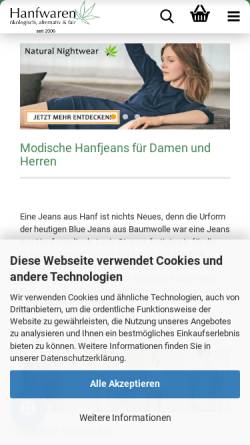 Vorschau der mobilen Webseite www.hanfwaren.de, Hanfwaren, Steffen Frank