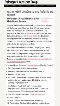 Vorschau der mobilen Webseite www.freiburg.linux.de, Freiburger Linux User Group