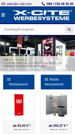 Vorschau der mobilen Webseite www.x-cite.com, X-Cite Werbesysteme GmbH