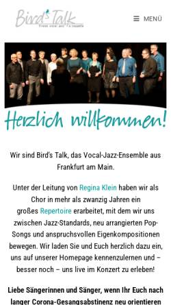Vorschau der mobilen Webseite birdstalk.de, birds talk - finest vocal jazz