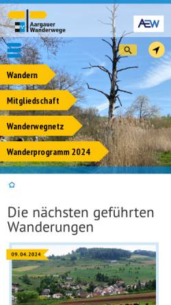 Vorschau der mobilen Webseite www.aargauer-wanderwege.ch, Vereinigung Aargauer Wanderwege