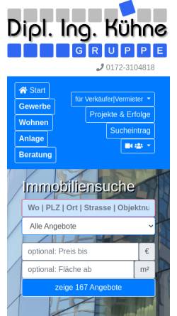 Vorschau der mobilen Webseite kuehnegmbh.de, Kühne Immobilien