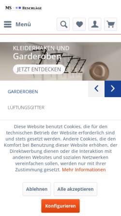 Vorschau der mobilen Webseite www.beschlagsshop.de, Beschlags-Shop Ingo Senst