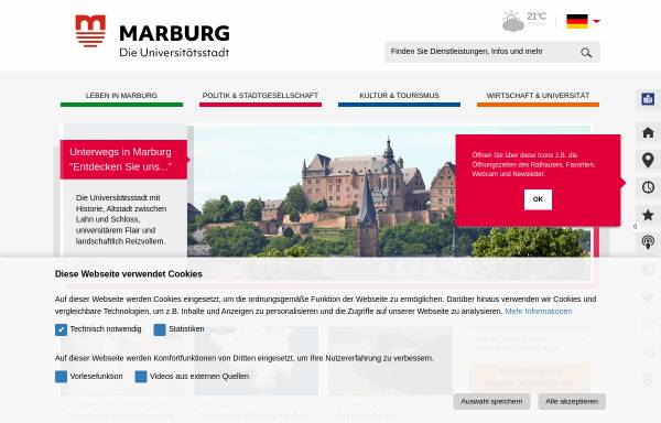 Vorschau von www.marburg.de, Universitätsstadt Marburg