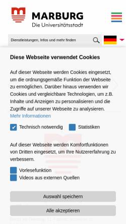 Vorschau der mobilen Webseite www.marburg.de, Universitätsstadt Marburg