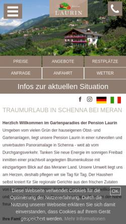 Vorschau der mobilen Webseite www.laurin.schenna.com, Ferienwohnungen Pension Laurin