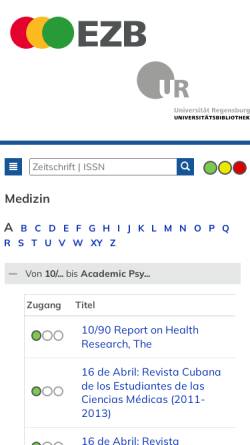 Vorschau der mobilen Webseite rzblx1.uni-regensburg.de, Elektronische medizinische Zeitschriftenbibliothek der Universität Regensburg