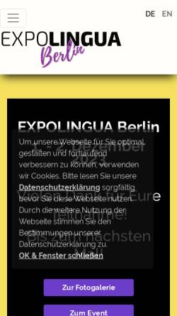 Vorschau der mobilen Webseite www.expolingua.com, Expolingua Berlin - Internationale Messe für Sprachen und Kulturen