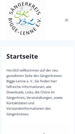 Vorschau der mobilen Webseite www.bigge-lenne.de, Sängerkreis Bigge-Lenne