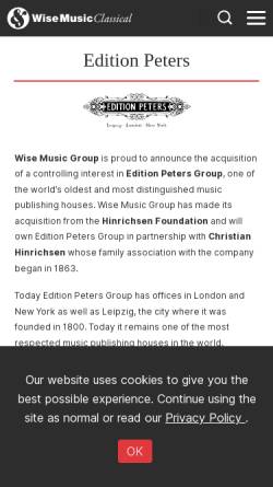 Vorschau der mobilen Webseite www.edition-peters.de, C.F. Peters Musikverlag