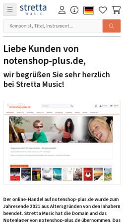 Vorschau der mobilen Webseite www.notenshop-plus.de, Notenshop-plus.de, Inh. Eva Beutel