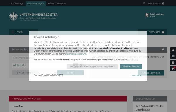 Vorschau von www.unternehmensregister.de, Unternehmensregister