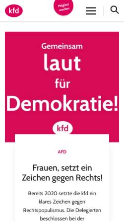Vorschau der mobilen Webseite www.kfd-bundesverband.de, Katholische Frauengemeinschaft Deutschlands Bundesverband e.V. [kfd]