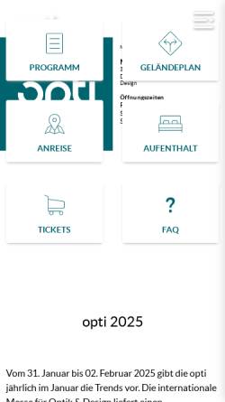 Vorschau der mobilen Webseite www.opti.de, Opti - Internationale Optik-Trendmesse by GHM Gesellschaft für Handwerksmessen mbH