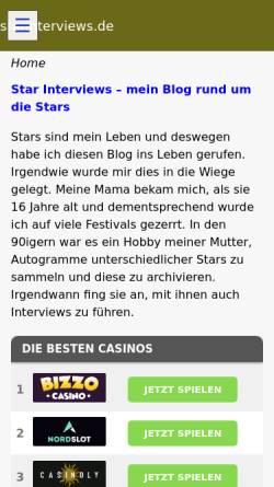 Vorschau der mobilen Webseite www.starinterviews.de, Star-Interviews