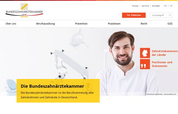 Vorschau von www.bzaek.de, Bundeszahnärztekammer - Arbeitsgemeinschaft der Deutschen Zahnärztekammern e.V.
