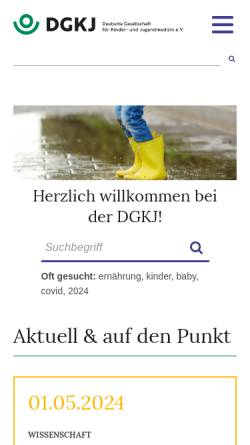 Vorschau der mobilen Webseite www.dgkj.de, Deutsche Gesellschaft für Kinderheilkunde und Jugendmedizin e.V. (DGKJ)