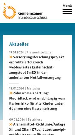 Vorschau der mobilen Webseite www.g-ba.de, Gemeinsamer Bundesausschuss