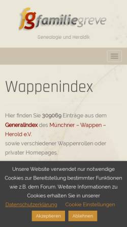 Vorschau der mobilen Webseite www.wappenindex.de, Wappenindex.de
