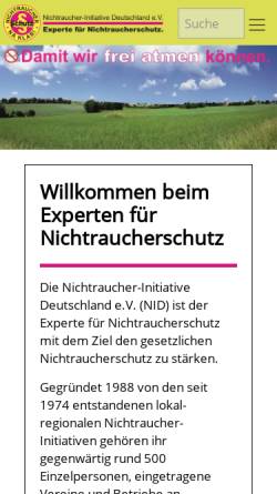 Vorschau der mobilen Webseite www.nichtraucherschutz.de, Nichtraucher-Initiative Deutschland e.V.