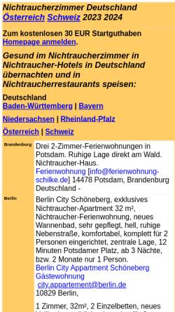 Vorschau der mobilen Webseite www.nichtraucherzimmer.de, Nichtraucherzimmer Guide