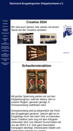 Vorschau der mobilen Webseite www.kloeppeln-in-sachsen.de, Sächsisch-Erzgebirgischer Klöppelverband e.V.