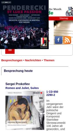 Vorschau der mobilen Webseite www.klassik-heute.de, Klassik heute