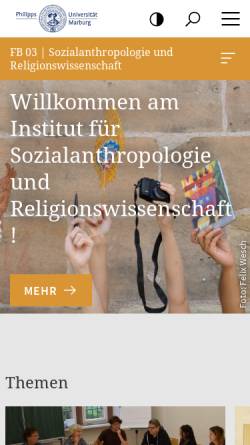 Vorschau der mobilen Webseite www.uni-marburg.de, Fachgebiet Religionswissenschaft der Universität Marburg