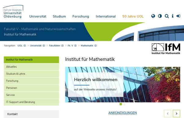Vorschau von www.mathematik.uni-oldenburg.de, Fachbereich Mathematik der Carl von Ossietzky Universität Oldenburg